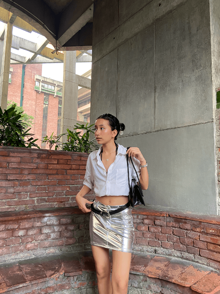 Silver metallic skirt outlet review