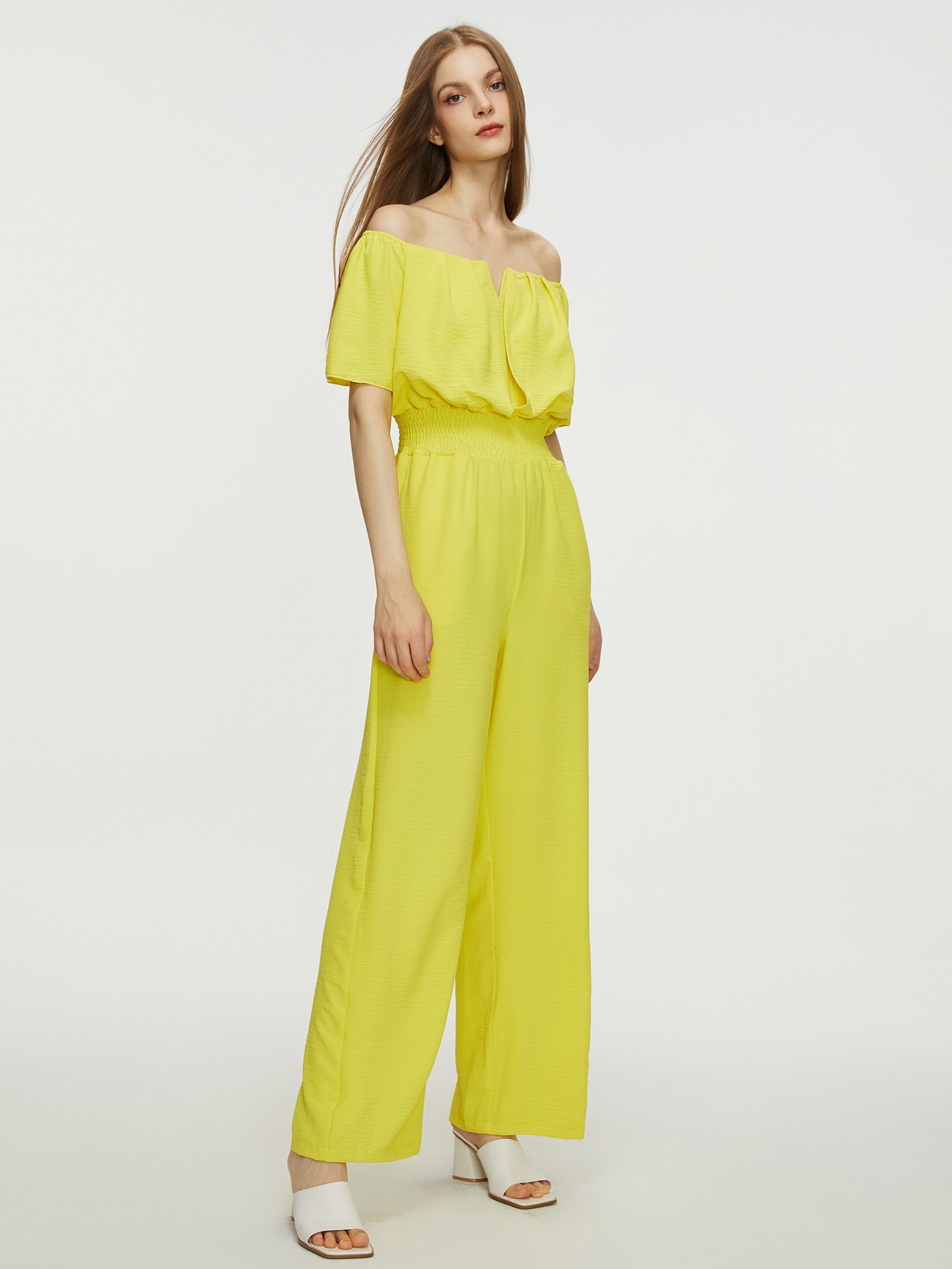 Off shoulder best sale yellow jumpsuit