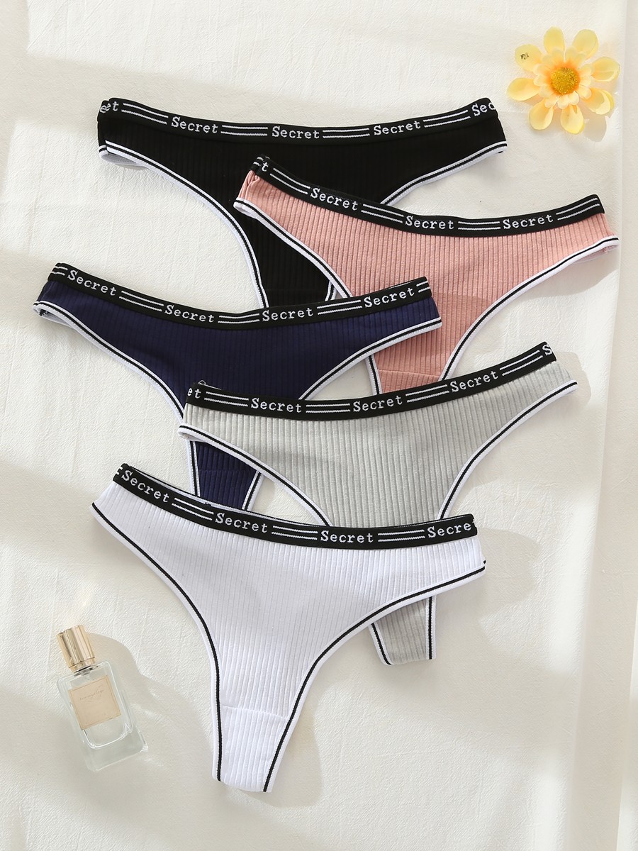 4pack Rib Letter Tape Panty Set