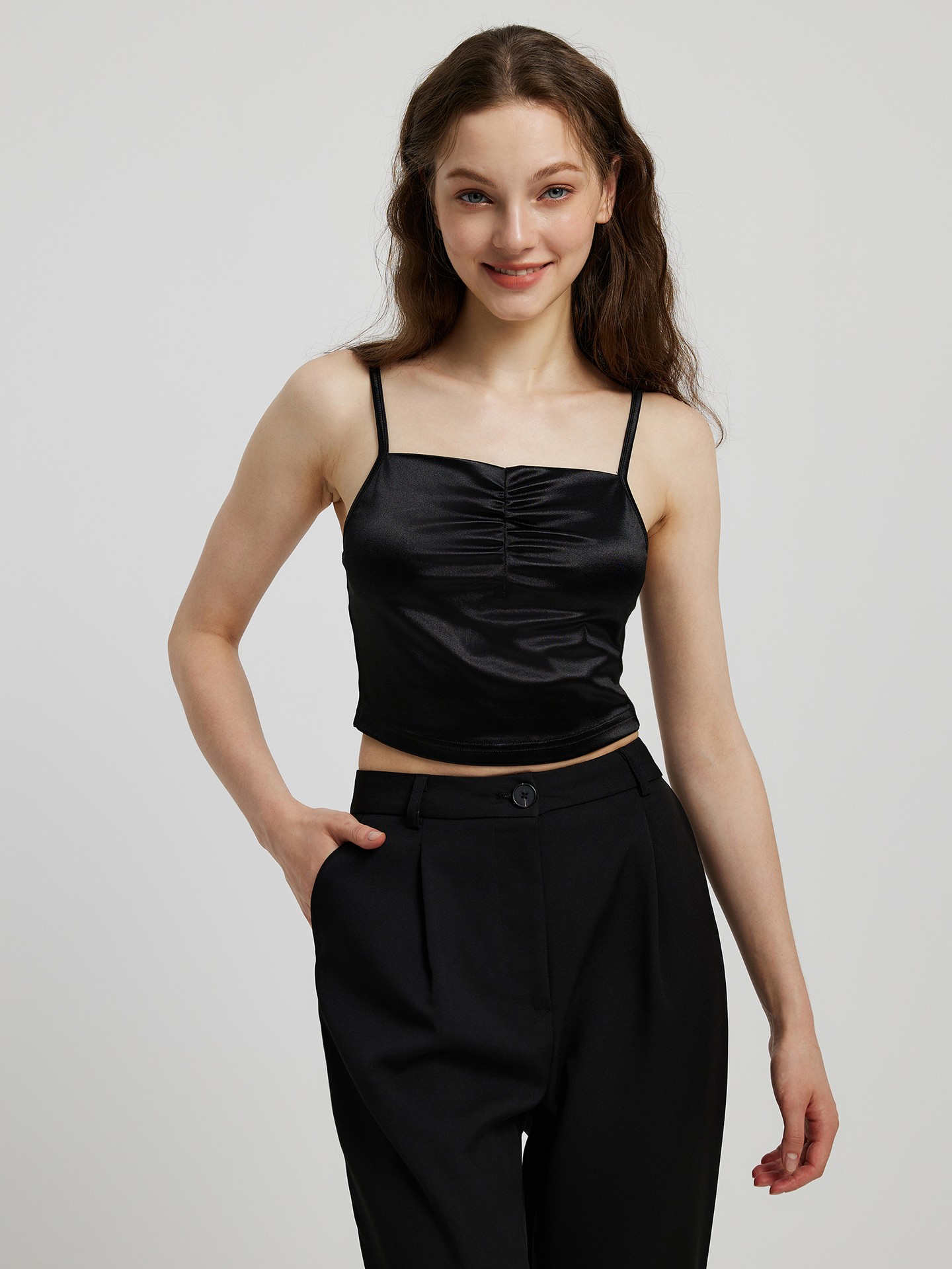 Black satin camisole top