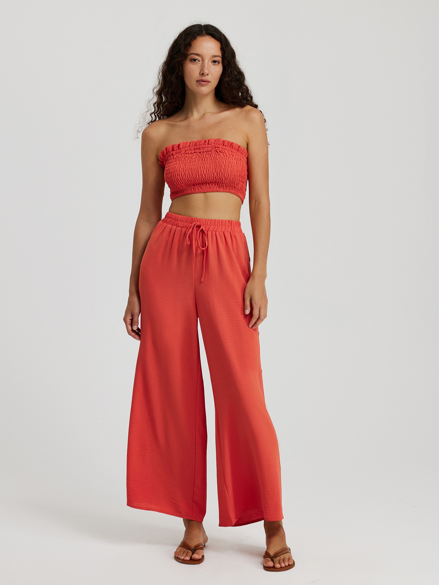 Smocked Tube Top And Trousers Co-ord Set