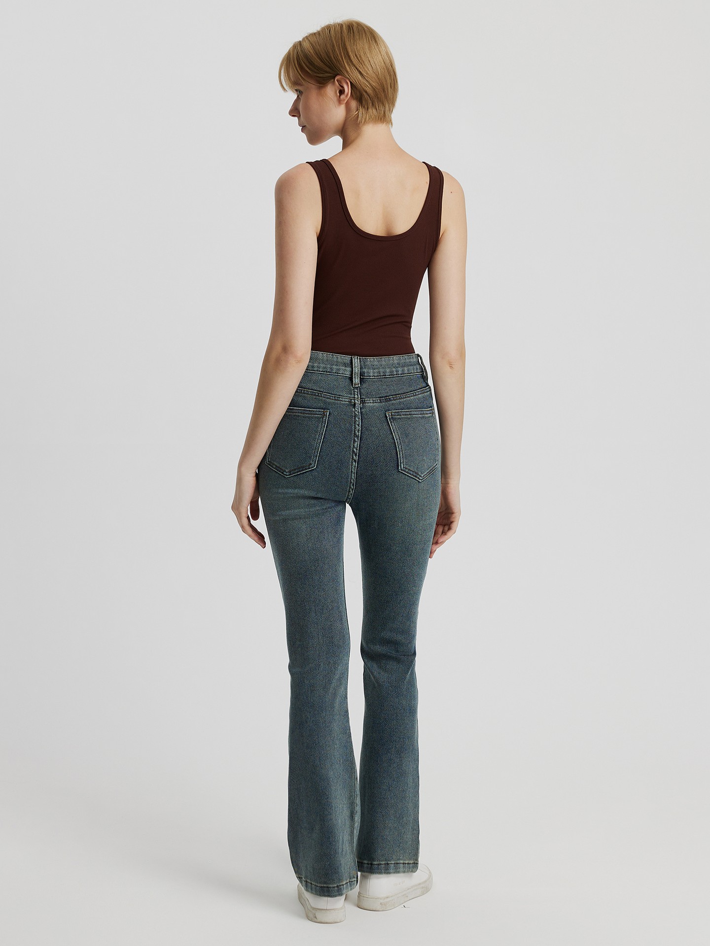 Topshop Tall Jamie flare jeans in mid blue