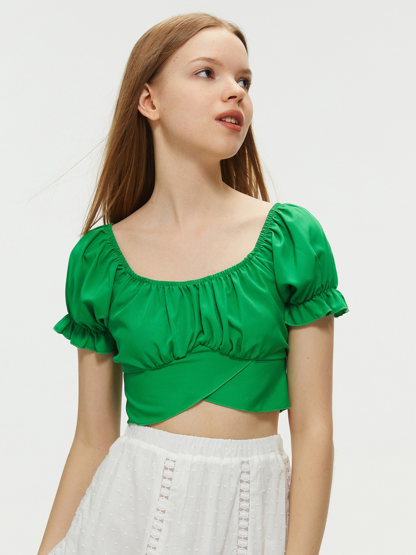 Ruffle Puff Sleeve Cropped Blouse Urbanic Most Favourite
