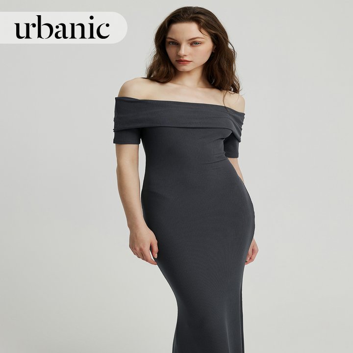 Long Ribbed Off-shoulder Dress丨Urbanic | Most Favourite