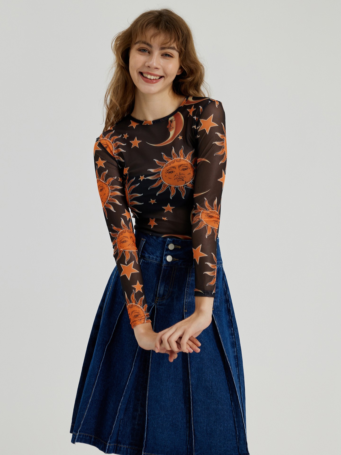 Printed Mesh Sheer Top丨Urbanic | Most Favourite