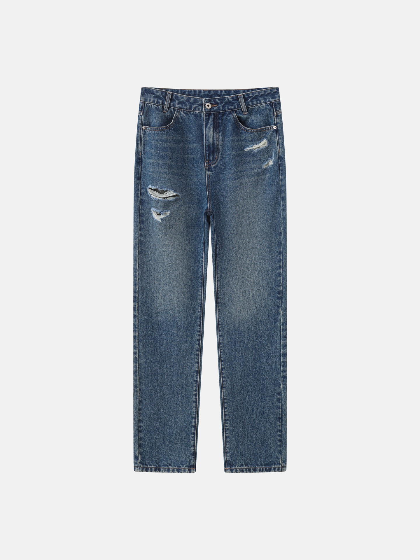 Ripped Straight Leg Jeans