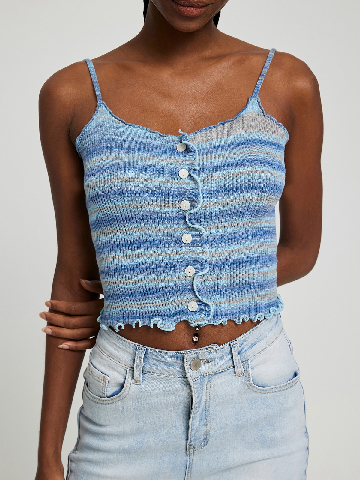 Striped knit cropped cami