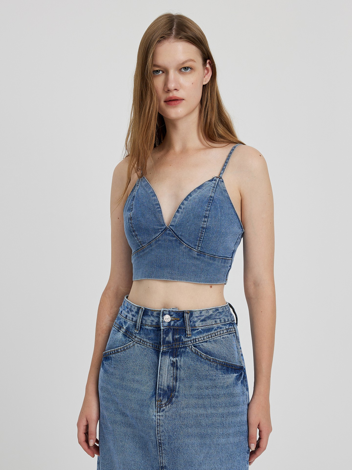 Cropped Open Back Denim Cami Top