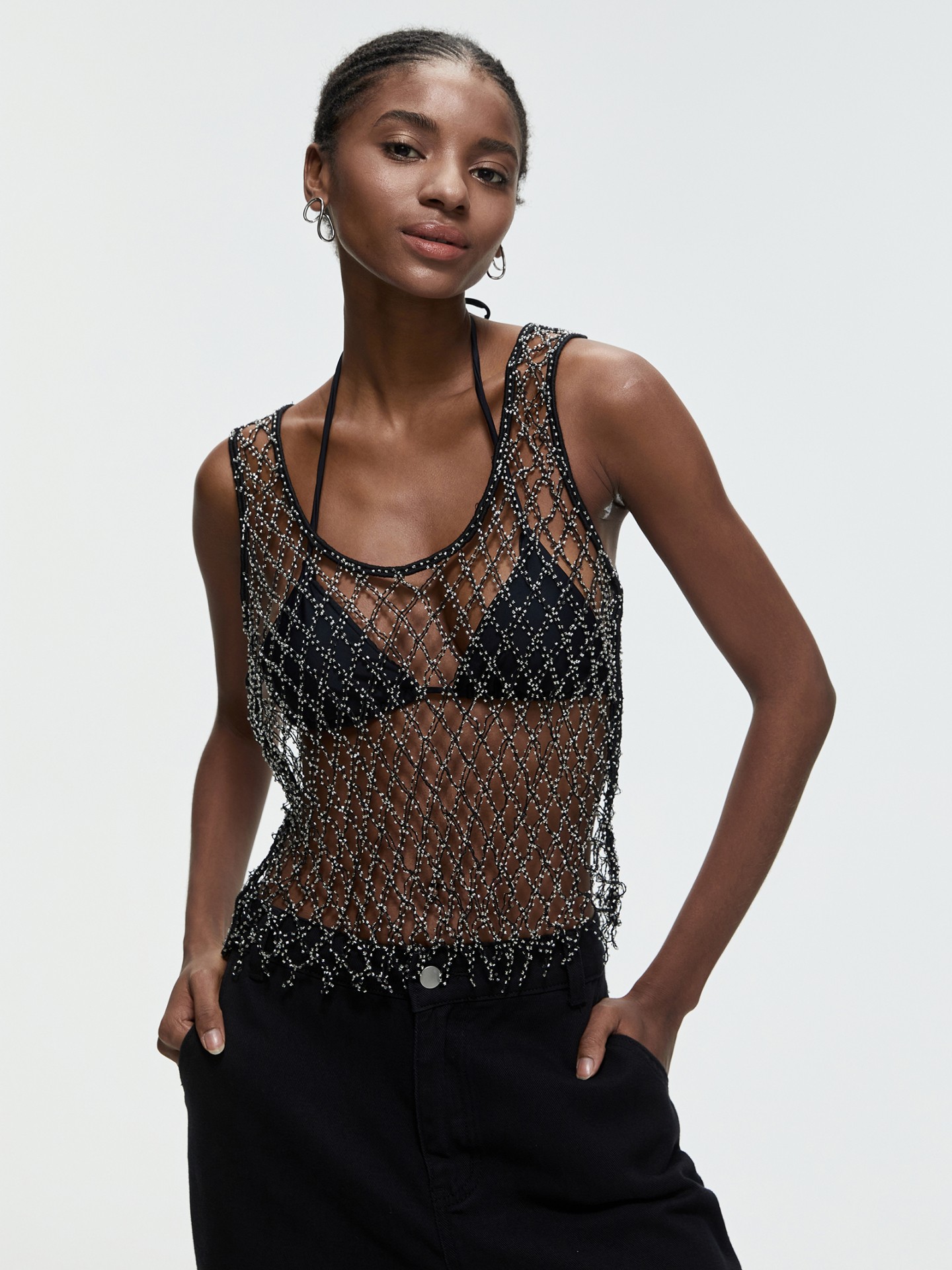 Beaded Sheer Tank Top丨Urbanic