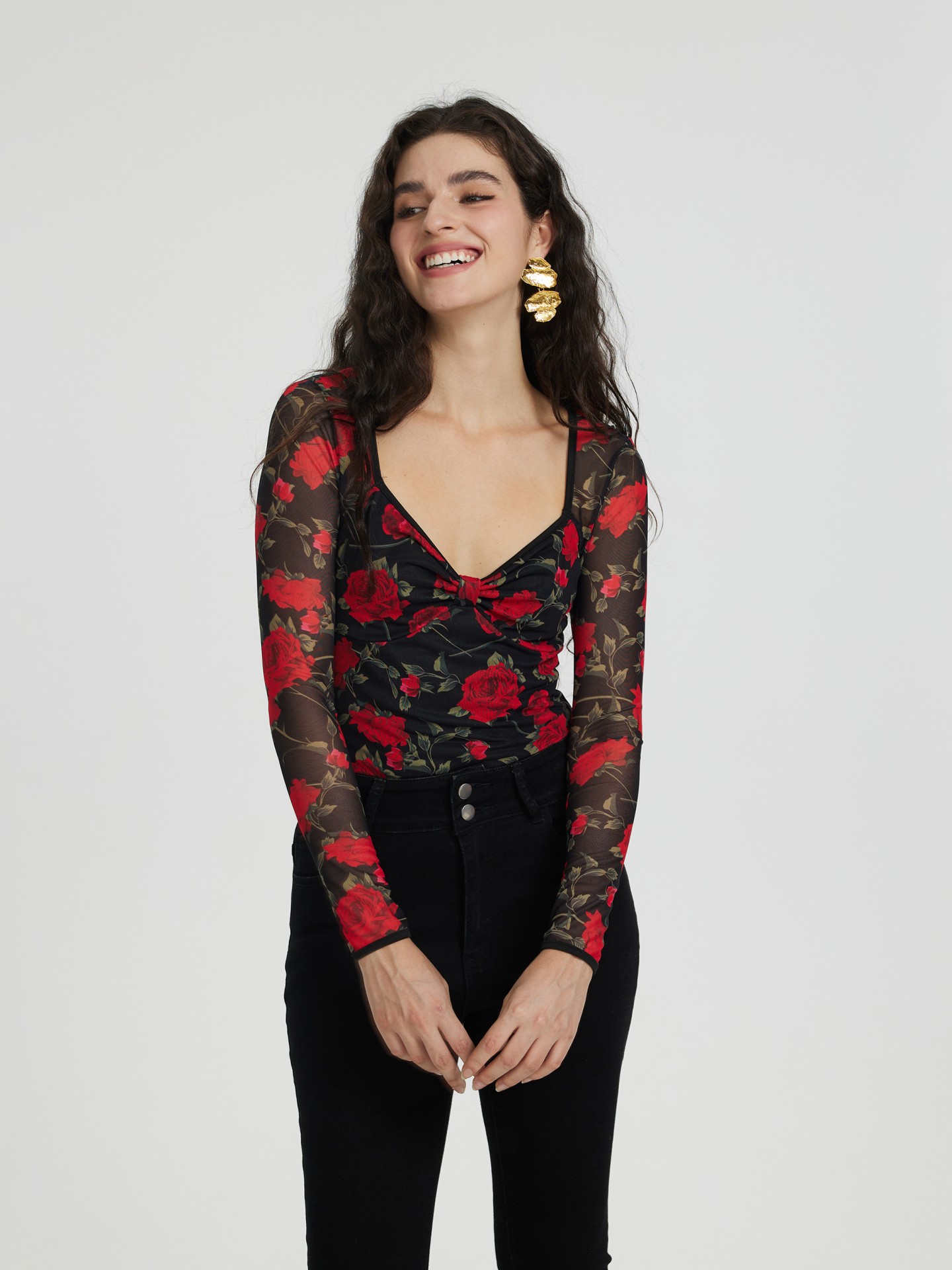 Black Lace Long Sleeve Bodysuit