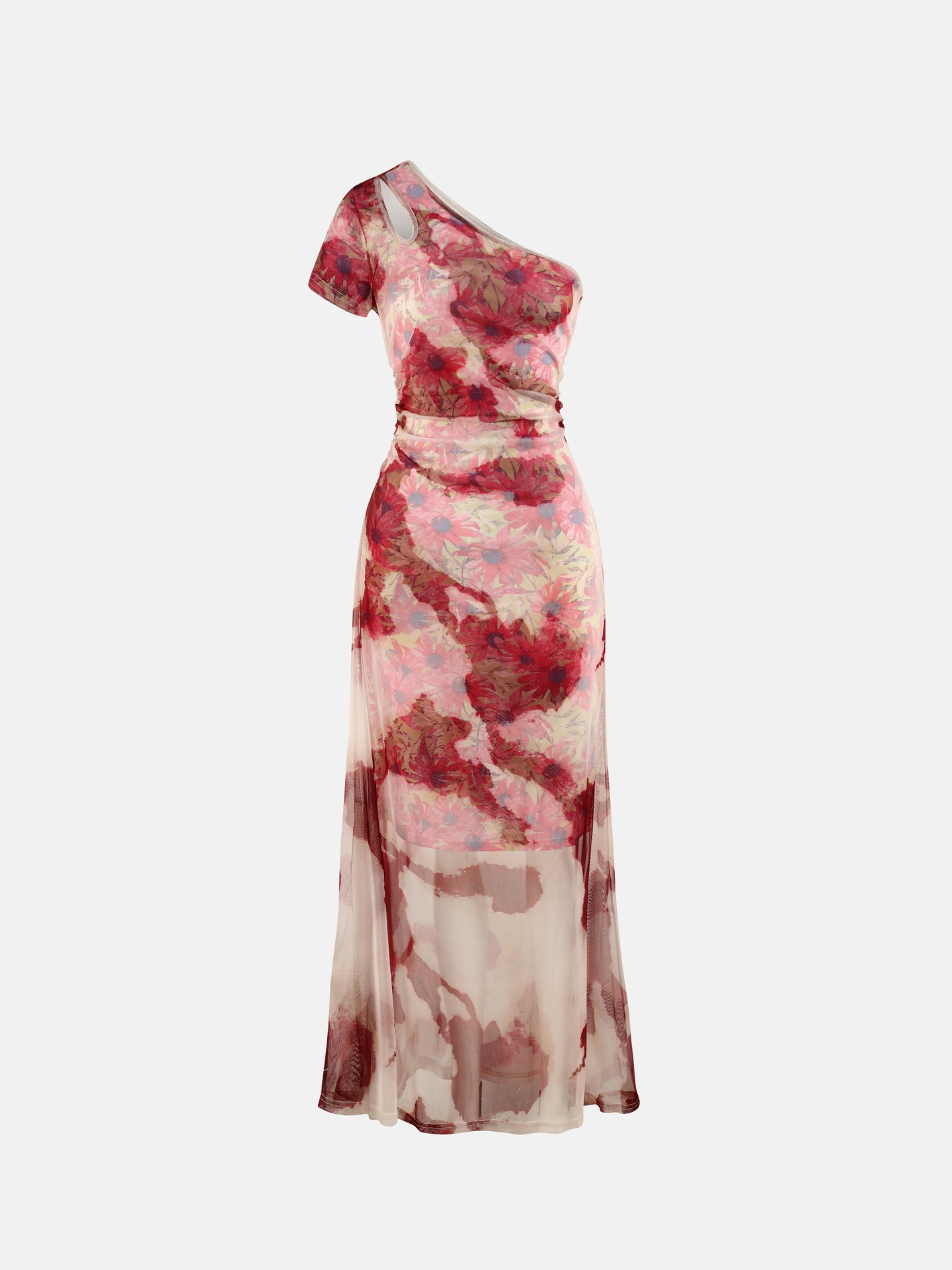 Asymmetric Double Layer Printed Mesh Dress