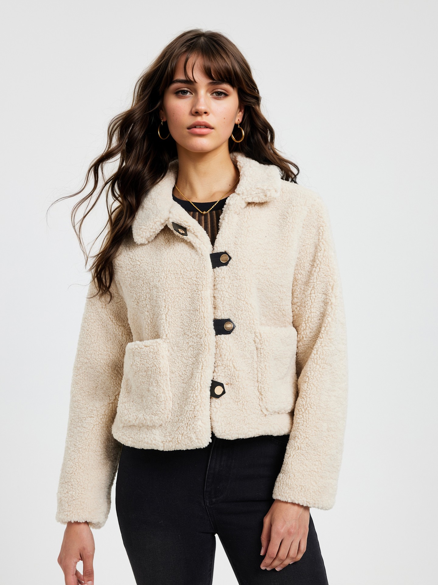 Urbanic light grey button faux fur coat at Rs 3550/piece, in Tiruppur