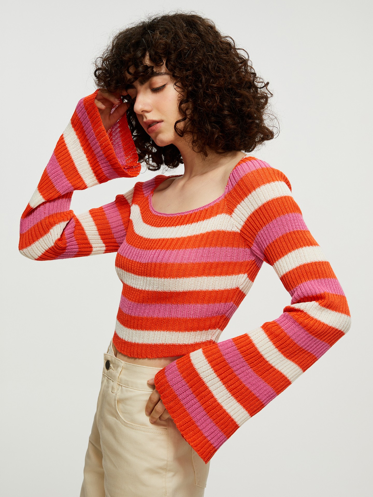 Color Block Striped Knit Pullover