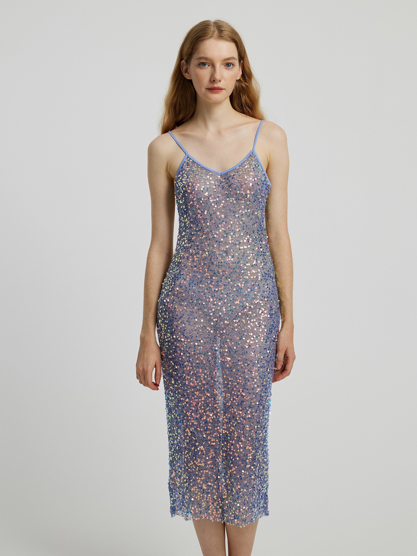 Midi Sequined Sheer Dress