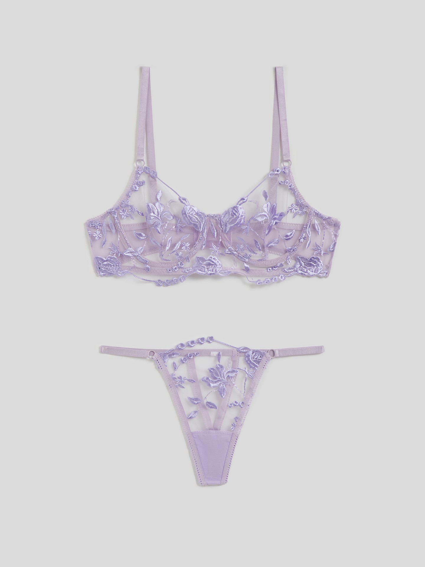 Woman PURPLE Non-wired bra with embroidered tulle Embroidered