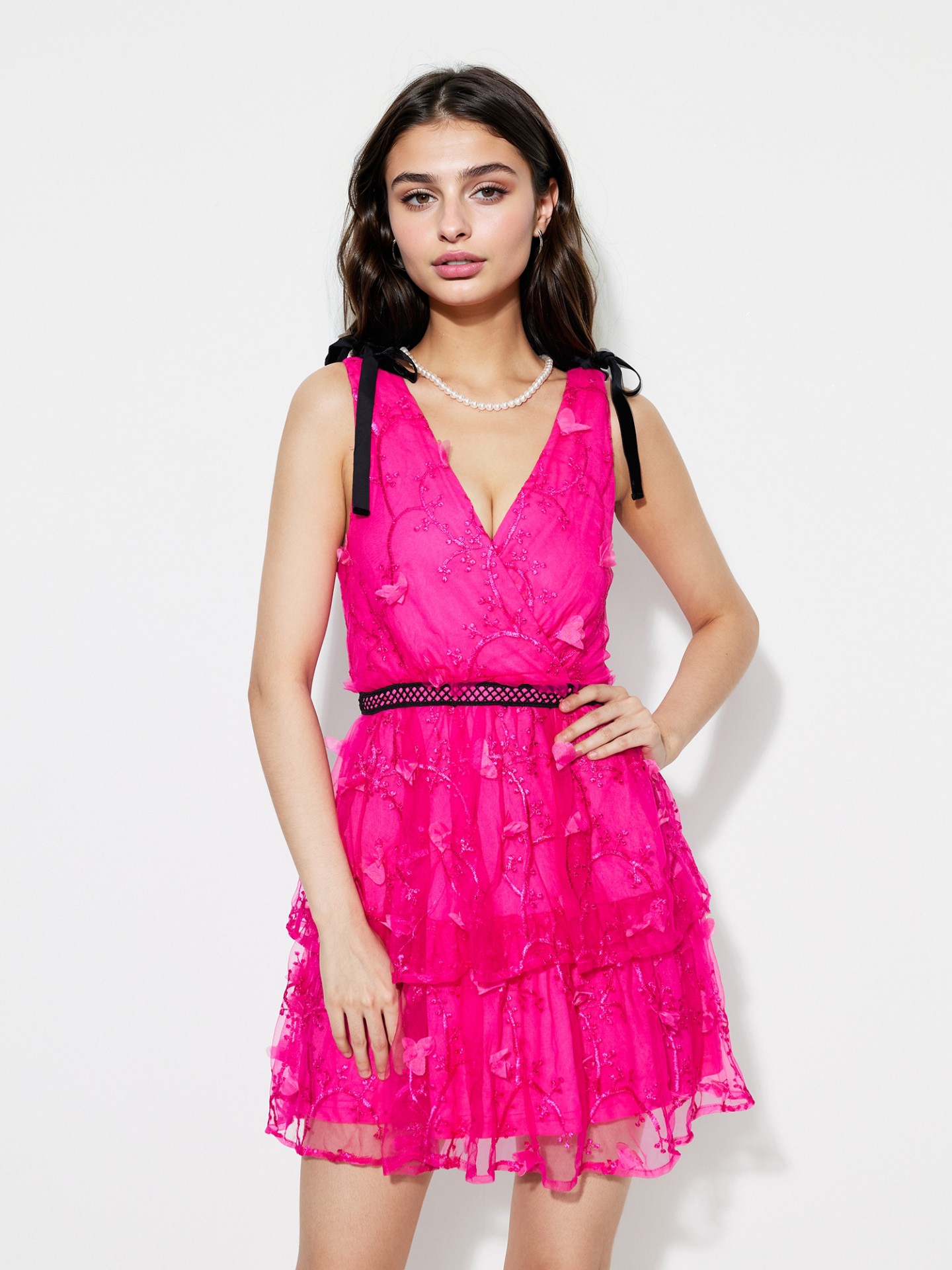 Bow A-Line Mesh Dress