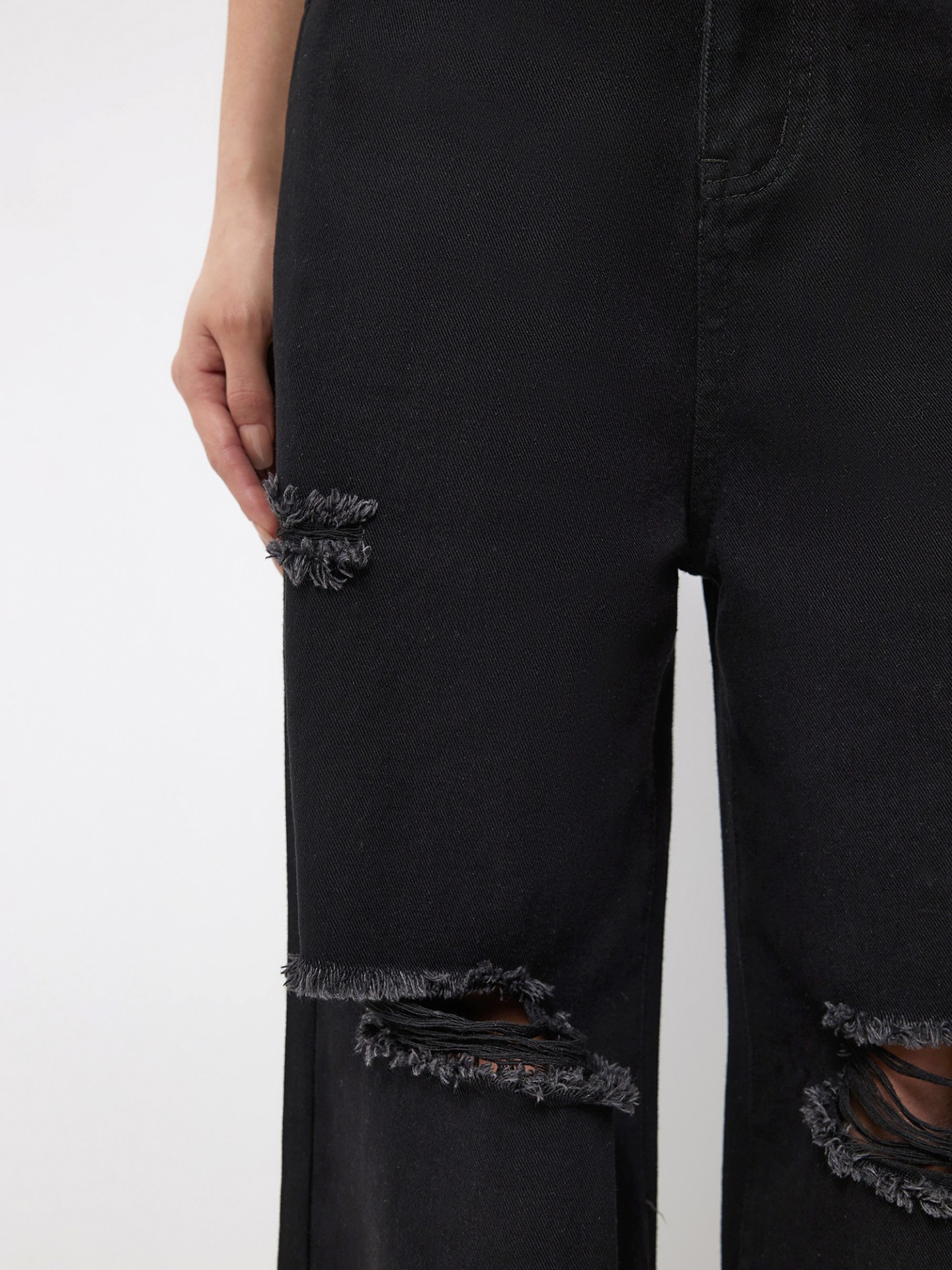 Ripped wide-leg full length jeans - STONEWASH BLACK / S