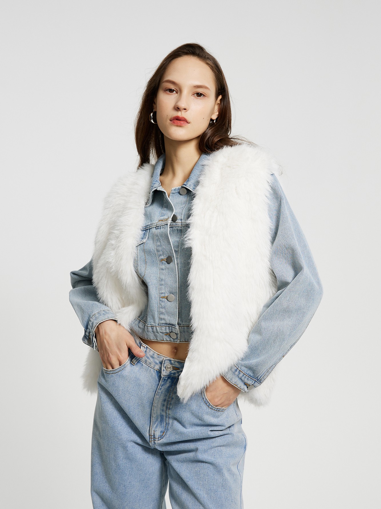 Urbanic light grey button faux fur coat at Rs 3550/piece, in Tiruppur