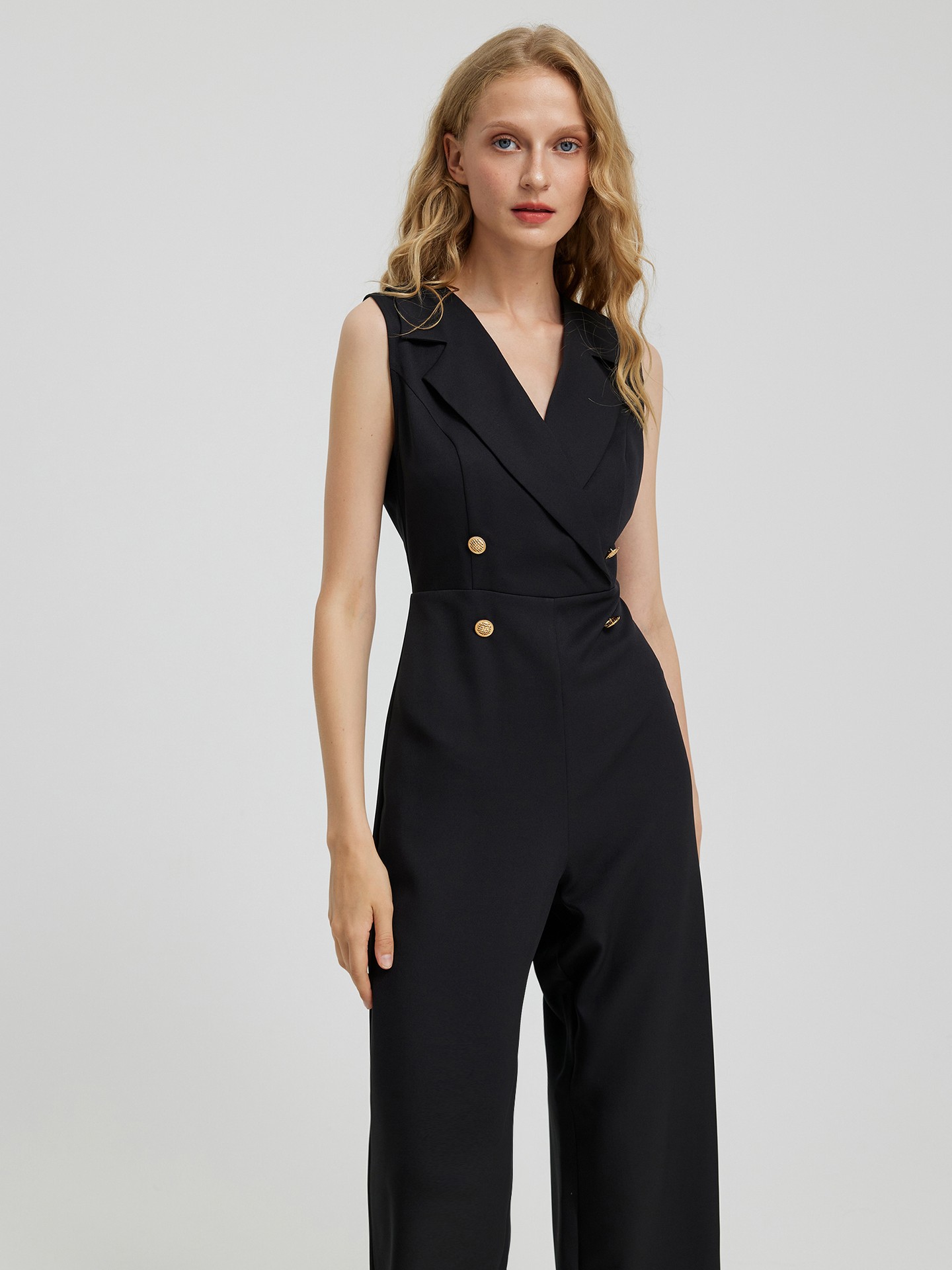 LONG SLEEVELESS JUMPSUIT - Black