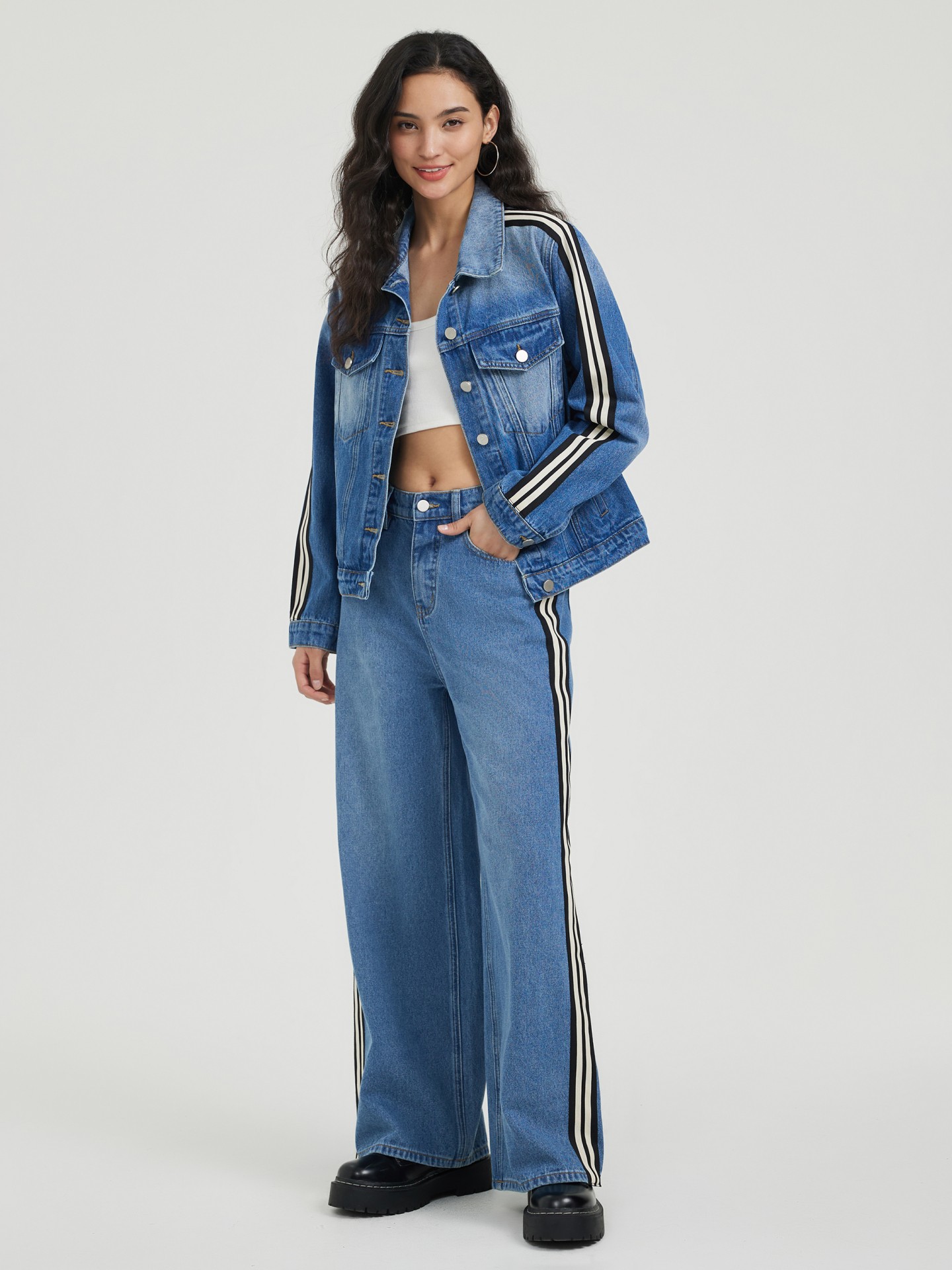 Side stripe denim outlet jacket