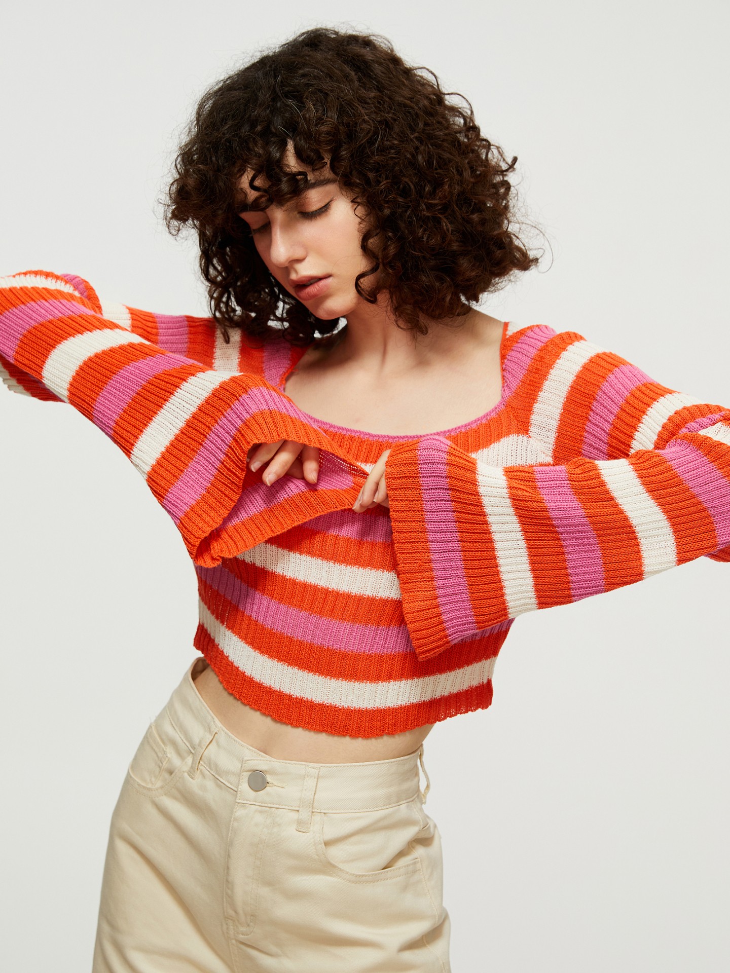 Color Block Striped Knit Pullover