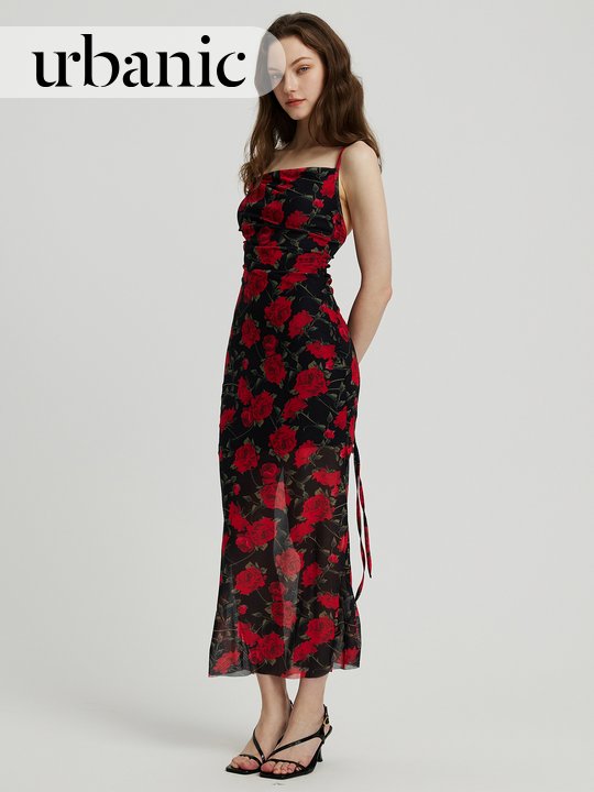 Long Gathered Sheer Cami Dress丨Urbanic | Most Favourite
