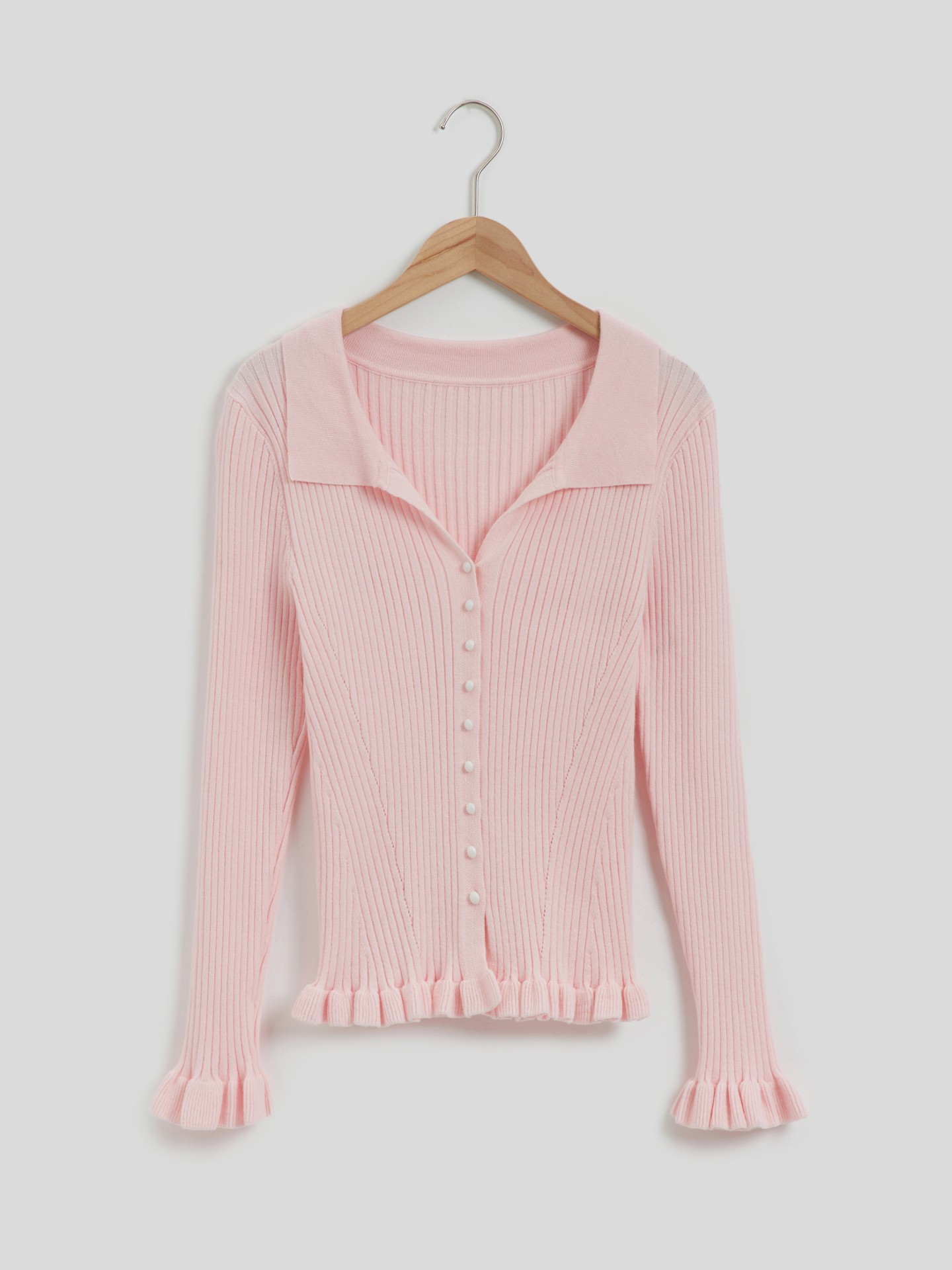 RUFFLED KNIT CARDIGAN - Light pink