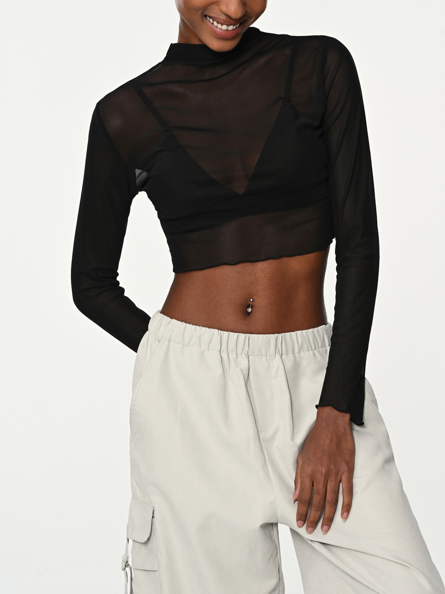 Cropped Mesh Sheer Top丨Urbanic