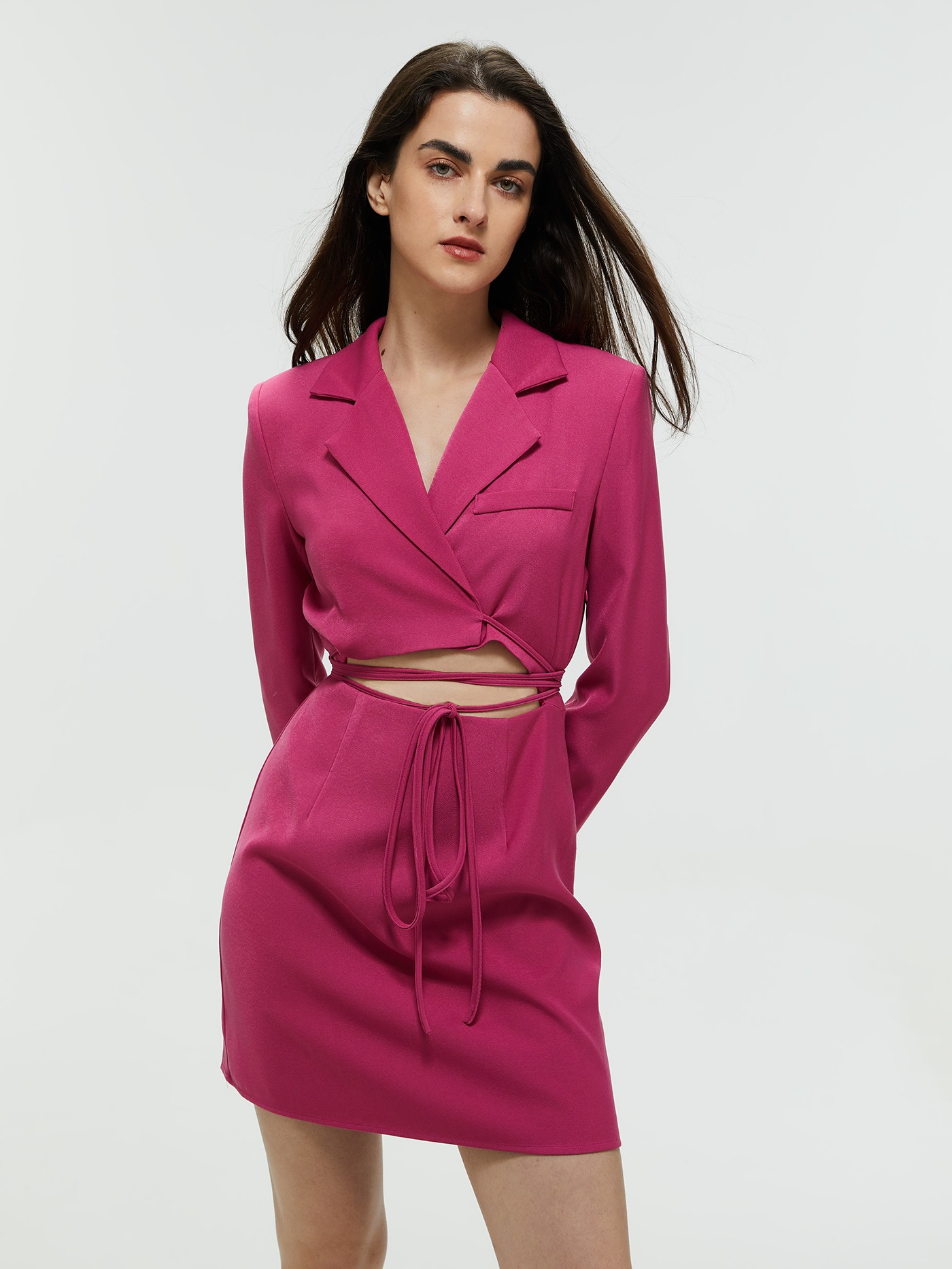Cut Out Blazer Dress With Ties