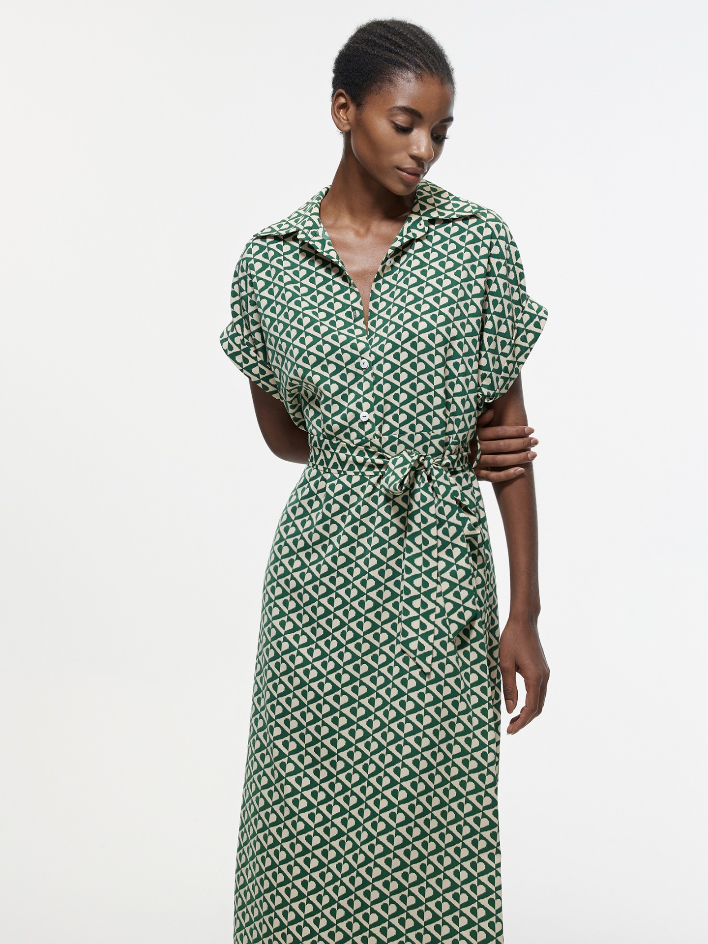 Geometric print outlet shirt dress