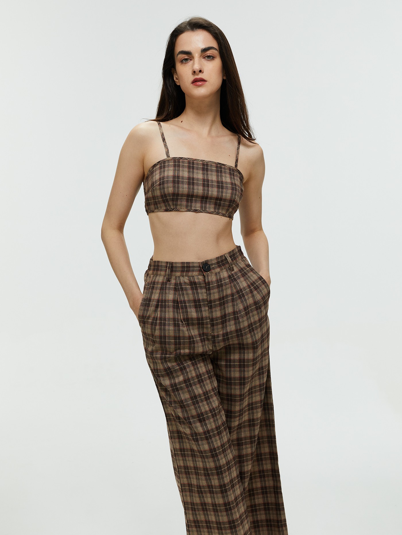 Check Crop Top And Trousers Co-ord Set