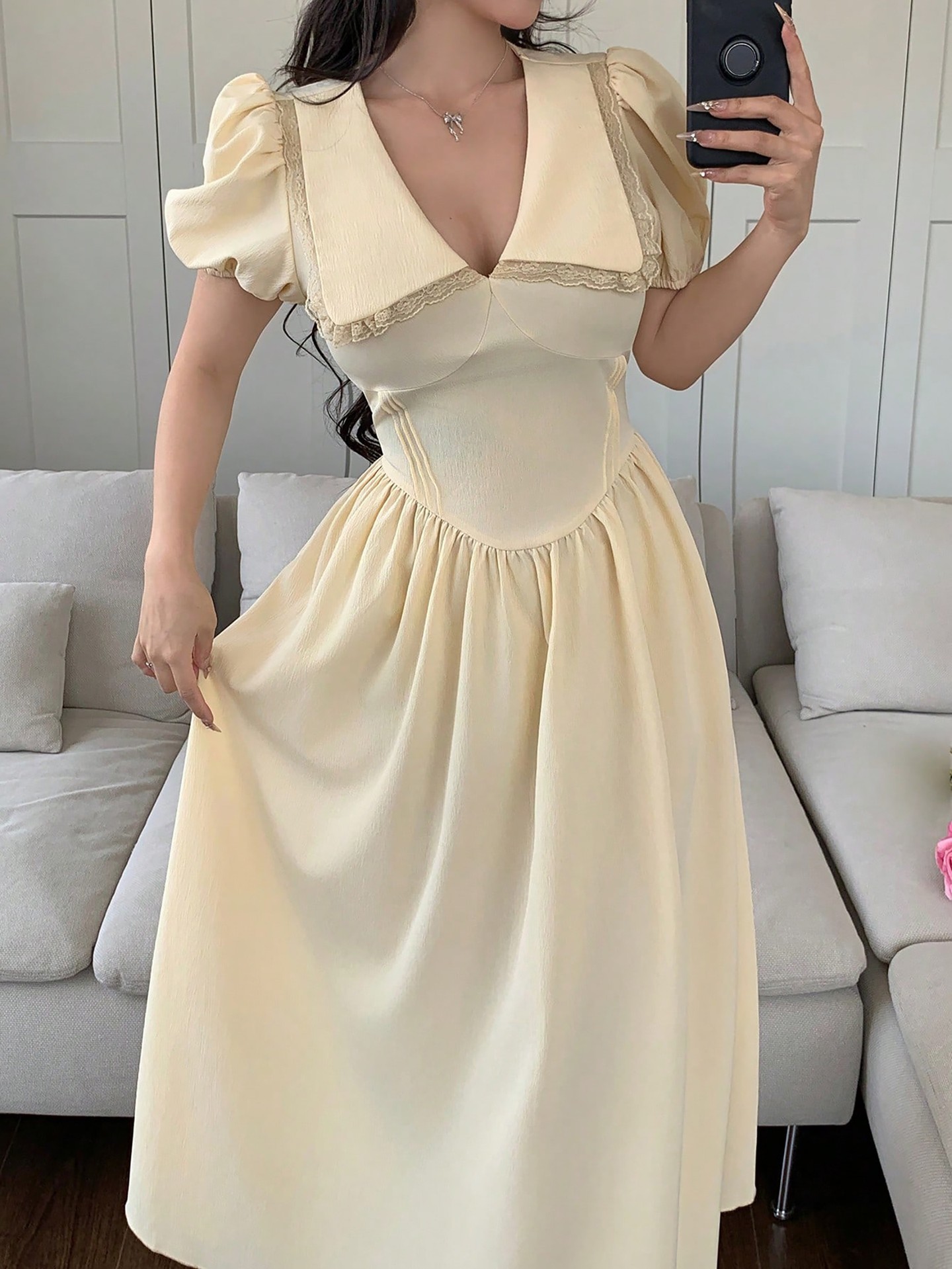 Lace-trimmed A-Line Dress