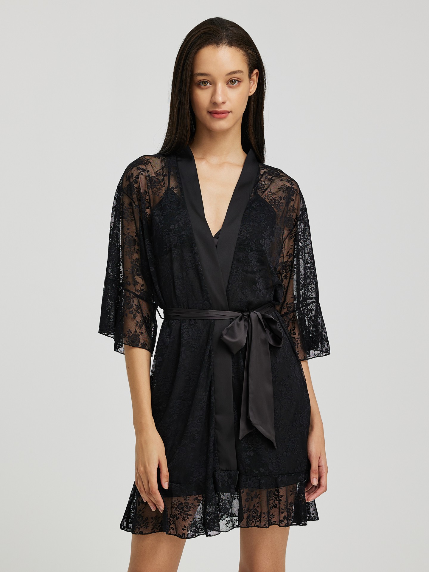 Satin Lounge Dress With Lace Robe