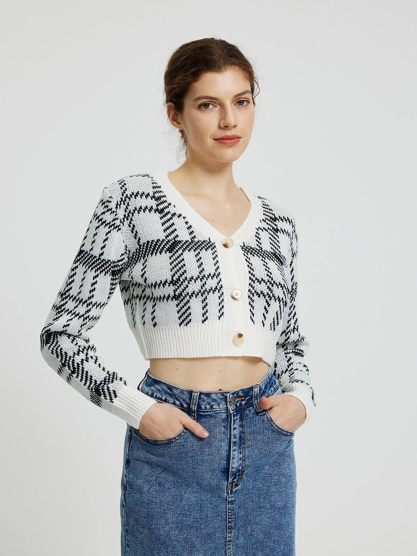 Checked Cropped Sweater, Urbanic