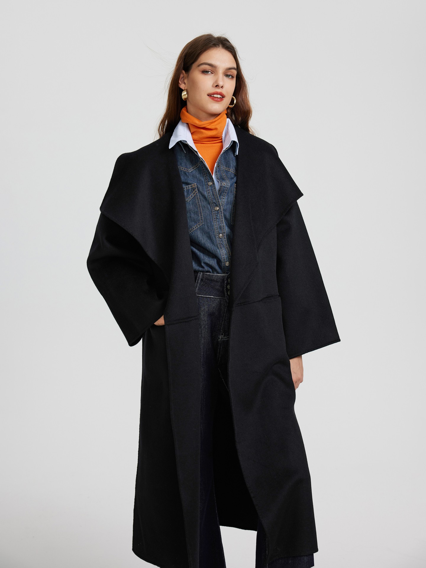 Maxi black store wool coat