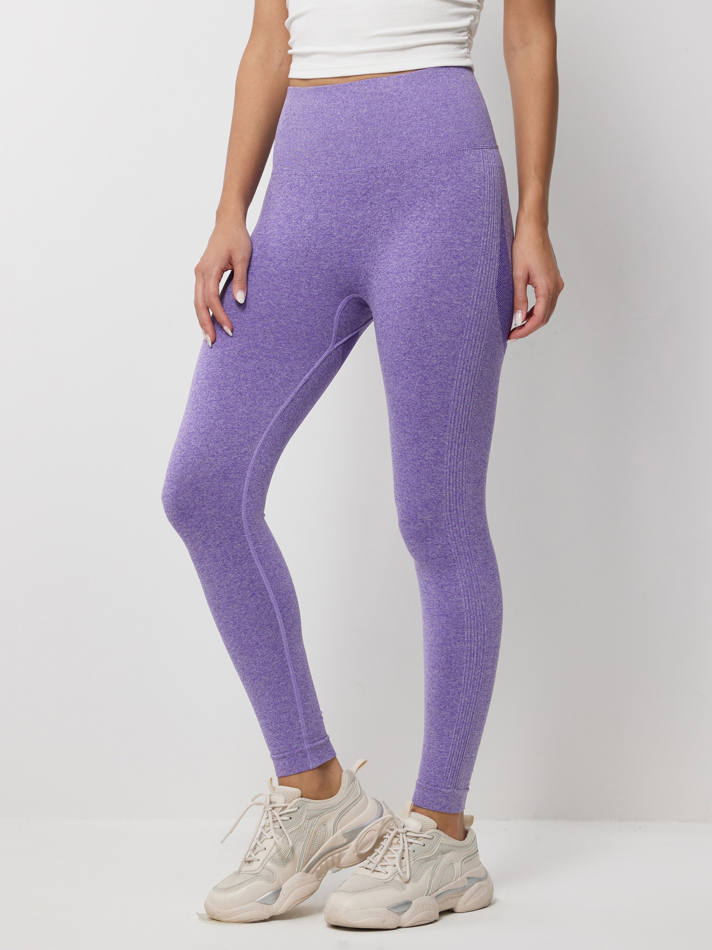 Women's Purple Solid Nylon Activewear Legging