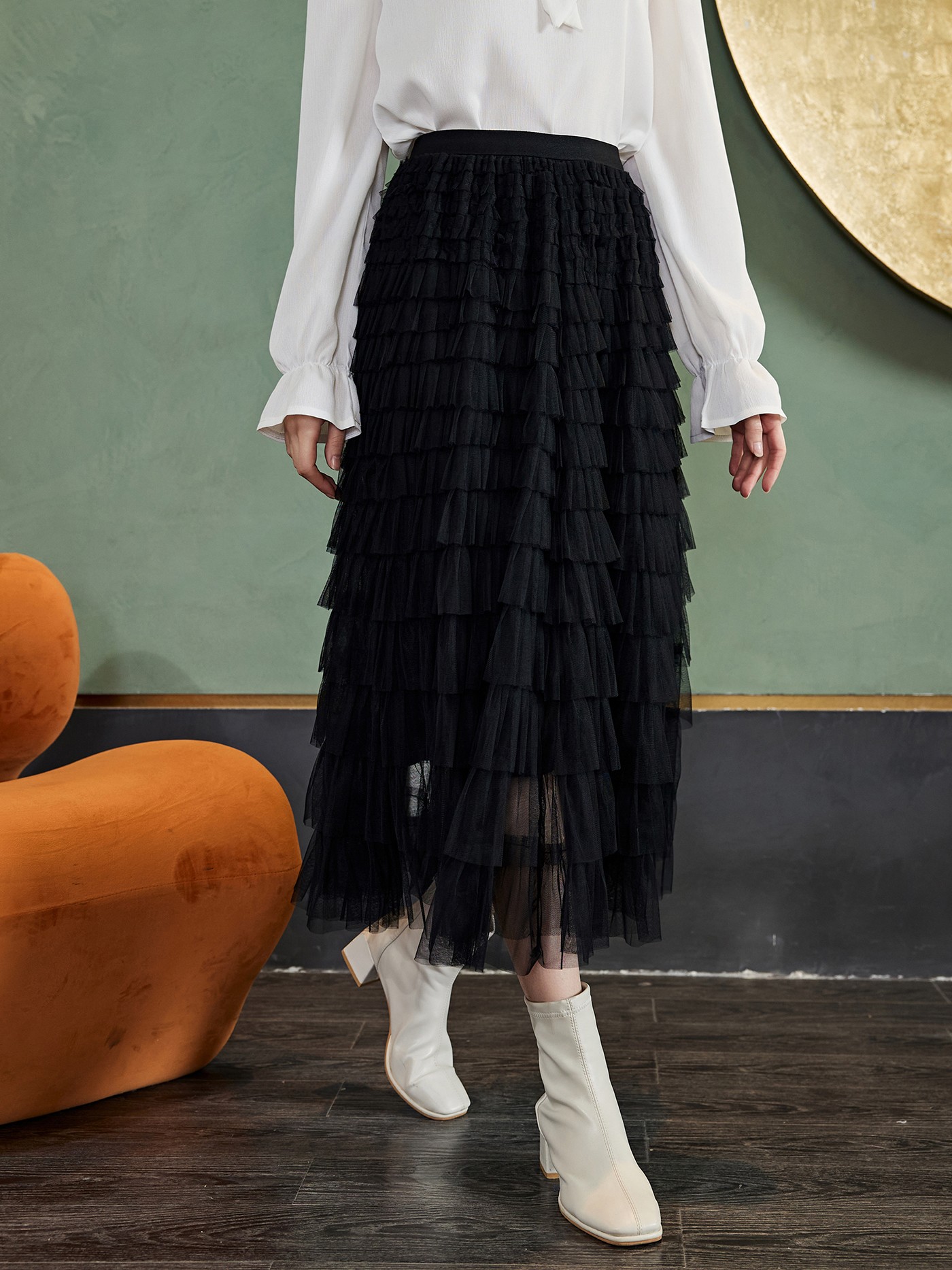 A line 2025 ruffle skirt