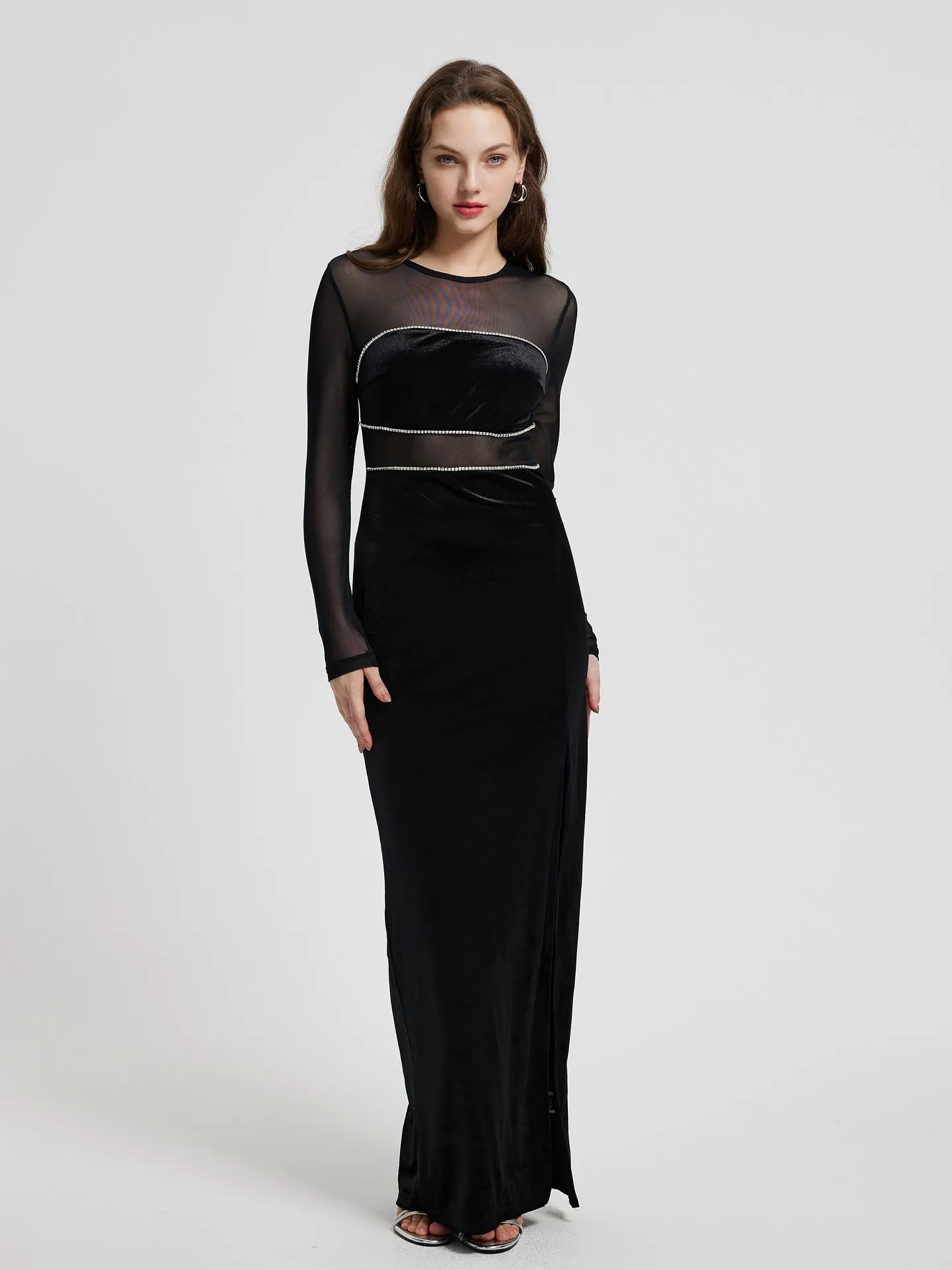 Patchwork Bodycon Dress With Rhinestones