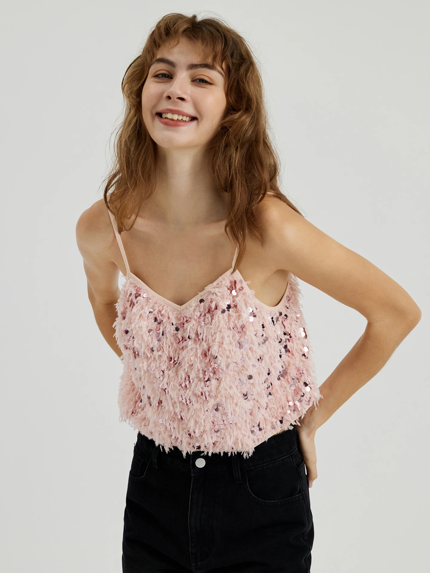 Sequin & Feather Cami Top